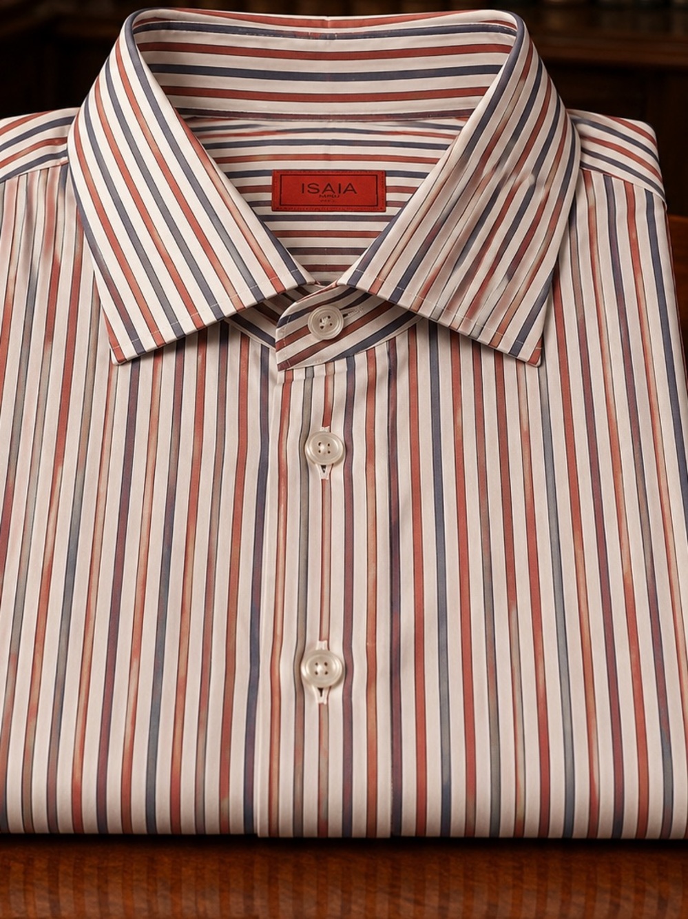 Isaia Striped Dress Shirt in Red, Blue and White